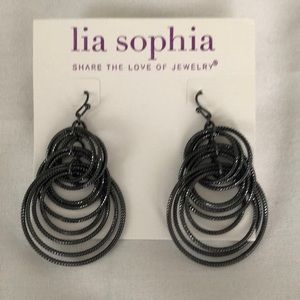 Lia Sophia Black Circle Multi Ring Drop/Dangle Earrings - NWT